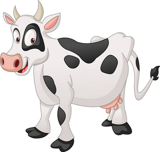 卡通斑点牛。 有趣快乐动物的矢量插图。