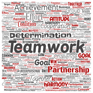 矢量概念团队合作管理方红伙伴关系理念或成功目标词云孤立背景..作为团队合作解决方案或团队概念设计的商业战略拼贴