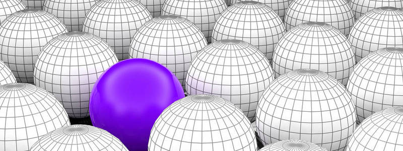 概念或概念三维插图线框黑白球体或球组与一个特殊的不同的站在人群背景横幅