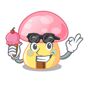 卡通矢量插图上有冰淇淋仙宫蘑菇