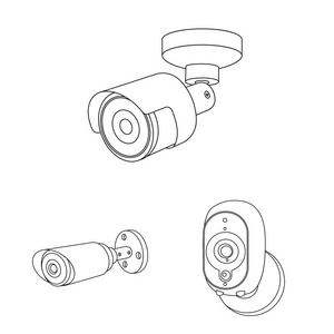 闭路电视和摄像头标识的隔离对象。中央电视台和系统股票矢量图的采集