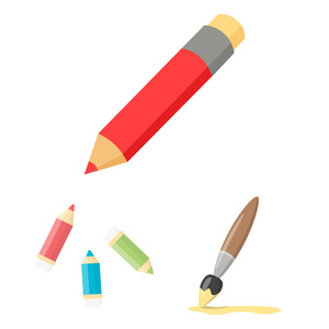 铅笔和削尖符号的孤立对象。收集铅笔和颜色矢量图标的股票
