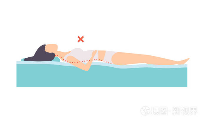 妇女躺在她的背上, 不正确的睡眠姿势为脖子和脊椎, 不健康的睡眠位置