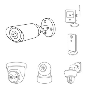 矢量插图的闭路电视和相机图标。中央电视台与系统股票符号的网络采集