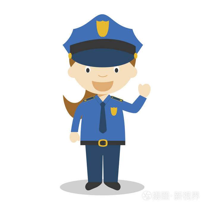 一个女警察可爱的卡通矢量插图 妇女职业系列