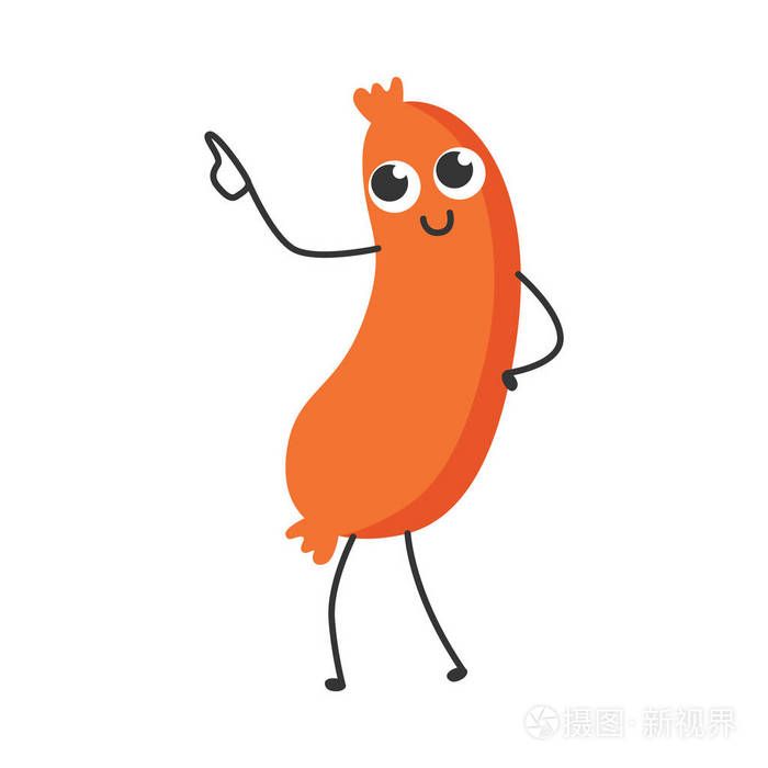 香肠卡通人物站立和指向的向量例证用食指