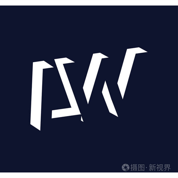 带有负空间标识图标矢量模板的lw首字母