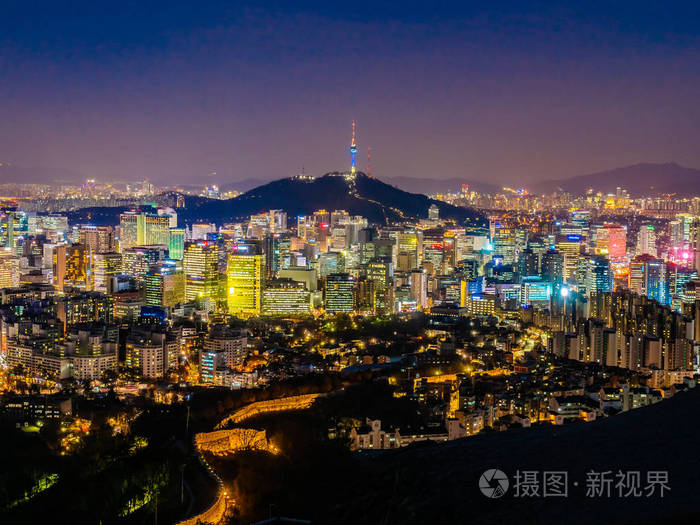 韩国首尔市美丽的建筑建筑,城市景观和塔楼