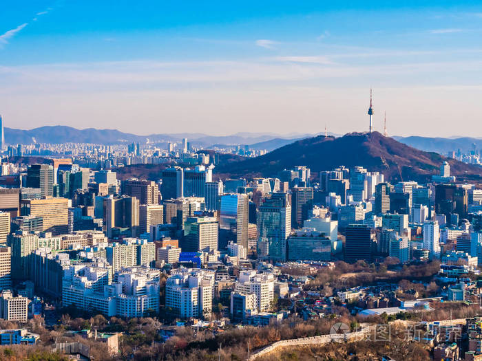 韩国首尔市美丽的建筑建筑,城市景观和塔楼