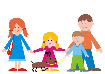 幸福的家庭和狗矢量插图