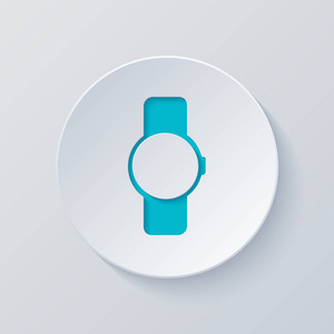 手动智能手表与圆形显示。 技术图标。 用灰色和蓝色的图层切割圆圈。 纸张样式