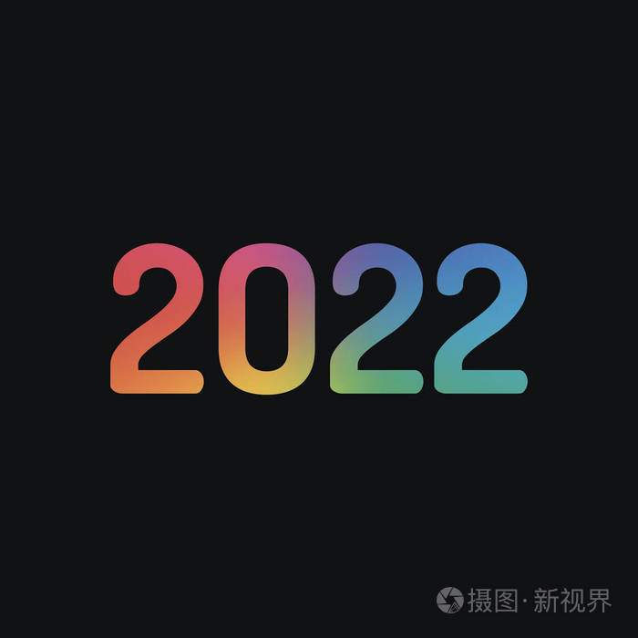 2022年数字图标. 新年快乐. 彩虹色和深色背景