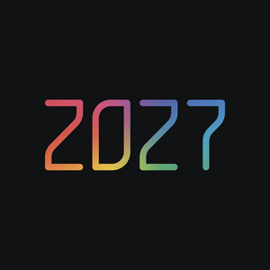 数字图标2027。 新年快乐。 彩虹色和深色背景