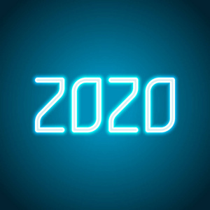 2020年数字图标。 新年快乐。 霓虹灯风格。 轻装饰图标。 明亮的电气符号