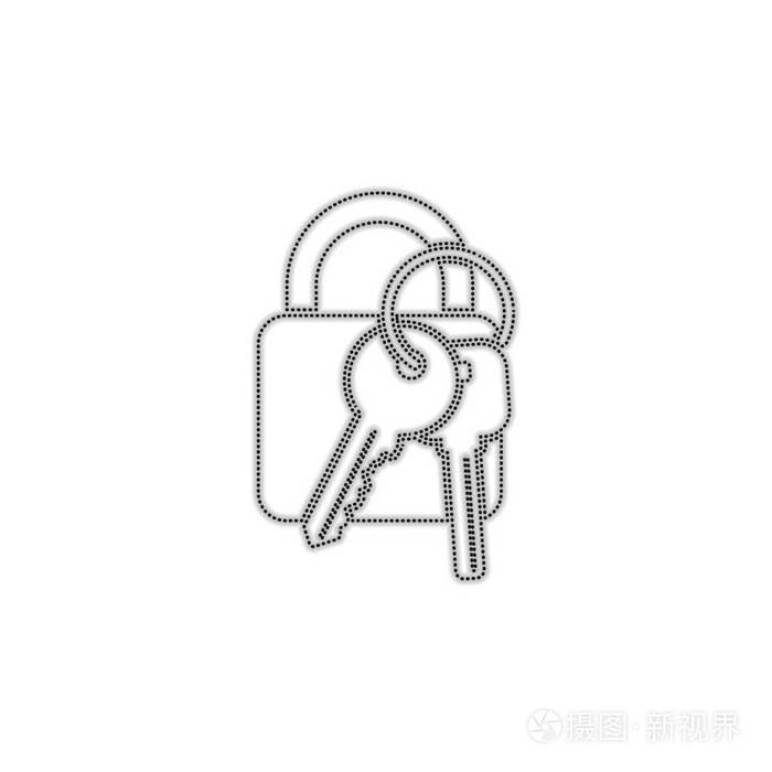 用钥匙图标锁定带有白色背景阴影的虚线轮廓轮廓