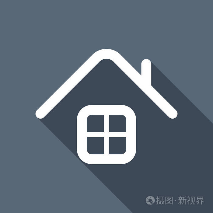 简单的房子图标.白色平面图标,背景阴影较长