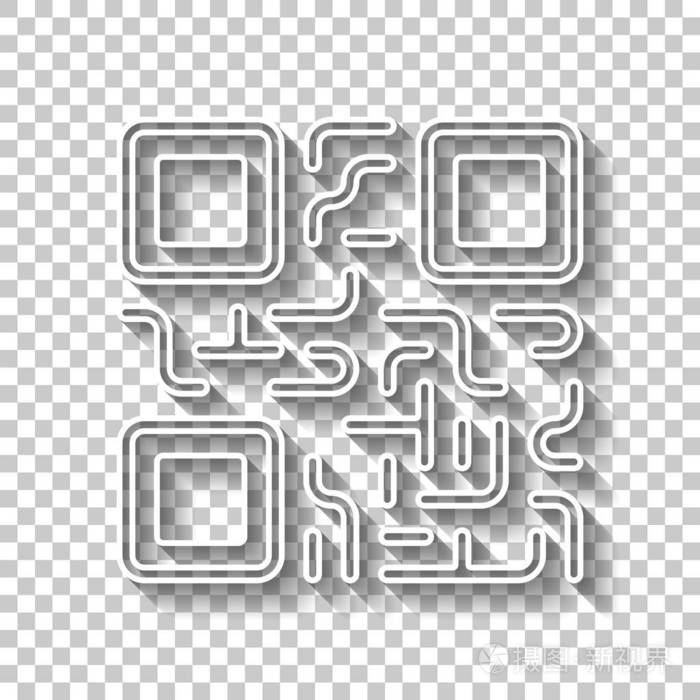 二维码.技术图标.带有透明背景阴影的白色轮廓标志