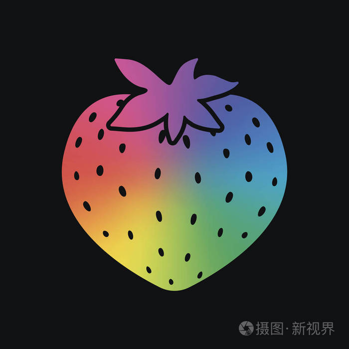 草莓图标. 彩虹色和深色背景