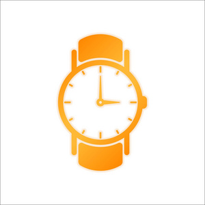 经典的手表与箭头图标。 带有白色背景的低光橙色标志