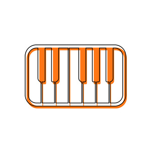 钢琴键盘图标。 由黑色薄轮廓和橙色组成的孤立图标在不同的层上移动填充。 白色背景