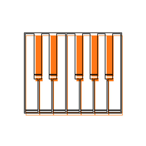 简单的钢琴图标。 由黑色薄轮廓和橙色组成的孤立图标在不同的层上移动填充。 白色背景