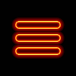 汉堡菜单。 网页图标。 黑色背景上的橙色霓虹灯风格。 灯图标