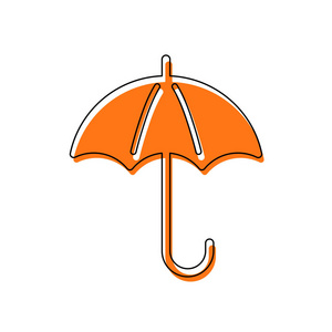 雨伞图标。 由黑色薄轮廓和橙色组成的孤立图标在不同的层上移动填充。 白色背景