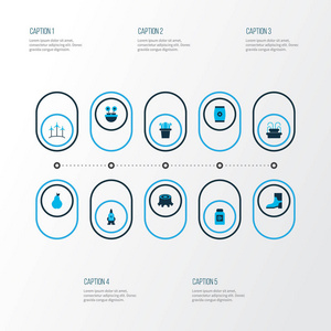 花园图标颜色设置蜂蜜, 喷泉, 风力发电和其他风车元素。被隔绝的例证庭院图标