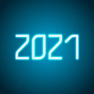 2021年数字图标。 新年快乐。 霓虹灯风格。 轻装饰图标。 明亮的电气符号