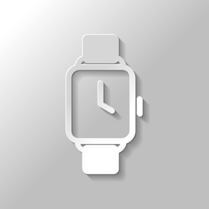 手动智能手表与方形显示。技术图标。灰色背景带阴影的纸型