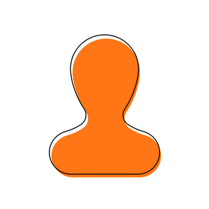 简单的人的轮廓。由黑色薄轮廓和橙色在不同层上移动填充组成的孤立图标。白色背景