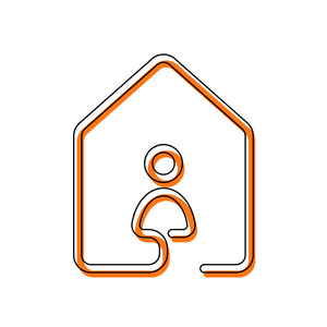 有人图标的房子。线条风格。由黑色薄轮廓和橙色在不同层上移动填充组成的孤立图标。白色背景