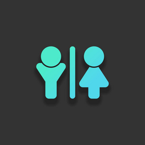 WC图标。男人和女人的标志。五颜六色的标志概念与软阴影在黑暗的背景。蔚蓝海洋的图标颜色