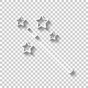 有星星的魔杖。 简单的剪影。 白色轮廓标志，阴影透明背景