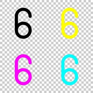 六号数字简单字母。 透明背景上彩色CMYK图标集