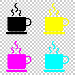 一杯热茶或咖啡图标。 彩色CMYK图标在透明背景上。
