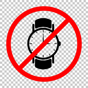 经典的手表与箭头图标。 不允许带有透明背景的红色警告标志的黑色物体