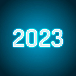 2023年数字图标。 新年快乐。 霓虹灯风格。 轻装饰图标。 明亮的电气符号