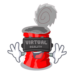 虚拟现实集金属锡罐卡通矢量插图