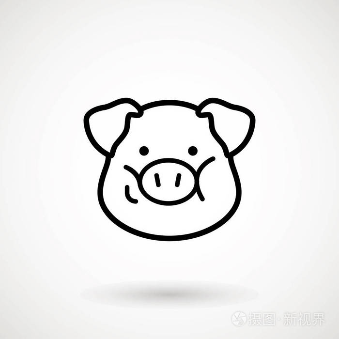 标志小猪脸与微笑的轮廓风格. 卡通猪头图标微笑. 中国新年2019生肖.
