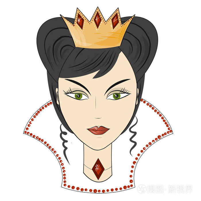 皇家长袍宝石皇冠上的矢量女王肖像卡通风格