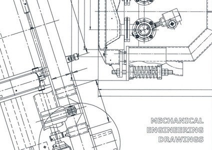 蓝图。 矢量工程图纸。 机械仪器制造。 技术摘要