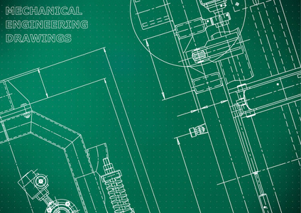 蓝图草图。 矢量工程插图。 封面传单横幅背景。 仪器制作图纸。 机械工程制图。 技术插图背景。 计划计划。 浅绿色。 点