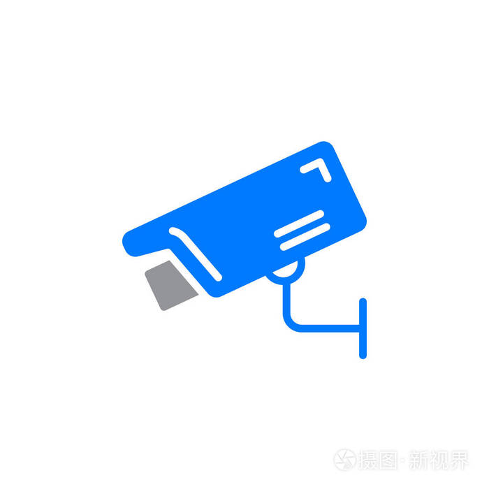 监控摄像机图标矢量填充平标,实心彩色象形文字隔离在