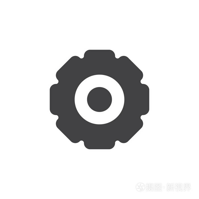 齿轮齿轮图标矢量填充平标,实心简单象形文字隔离在白色上.
