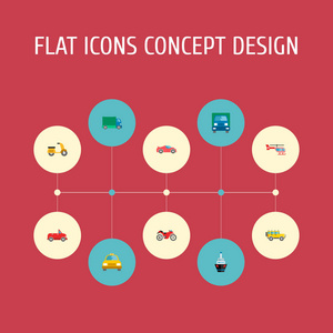 一套运输图标平面样式符号与 suv, 机动, 卡车和其他图标为您的网络移动应用程序徽标设计