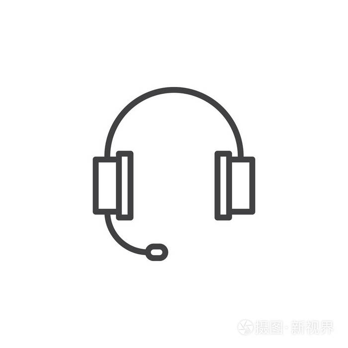 耳机线图标轮廓矢量符号线性风格象形文字隔离在白色上.