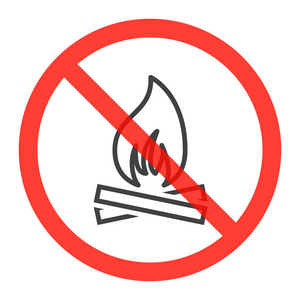 火线图标在禁止红色圆圈没有篝火禁令或停止标志禁止符号。 白色分离的矢量插图