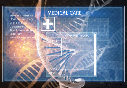 媒体医学背景图像作为DNA研究的概念。 3D渲染