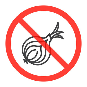 禁止红色圆圈禁止符号中没有洋葱禁令标志线图标。 白色分离的矢量插图